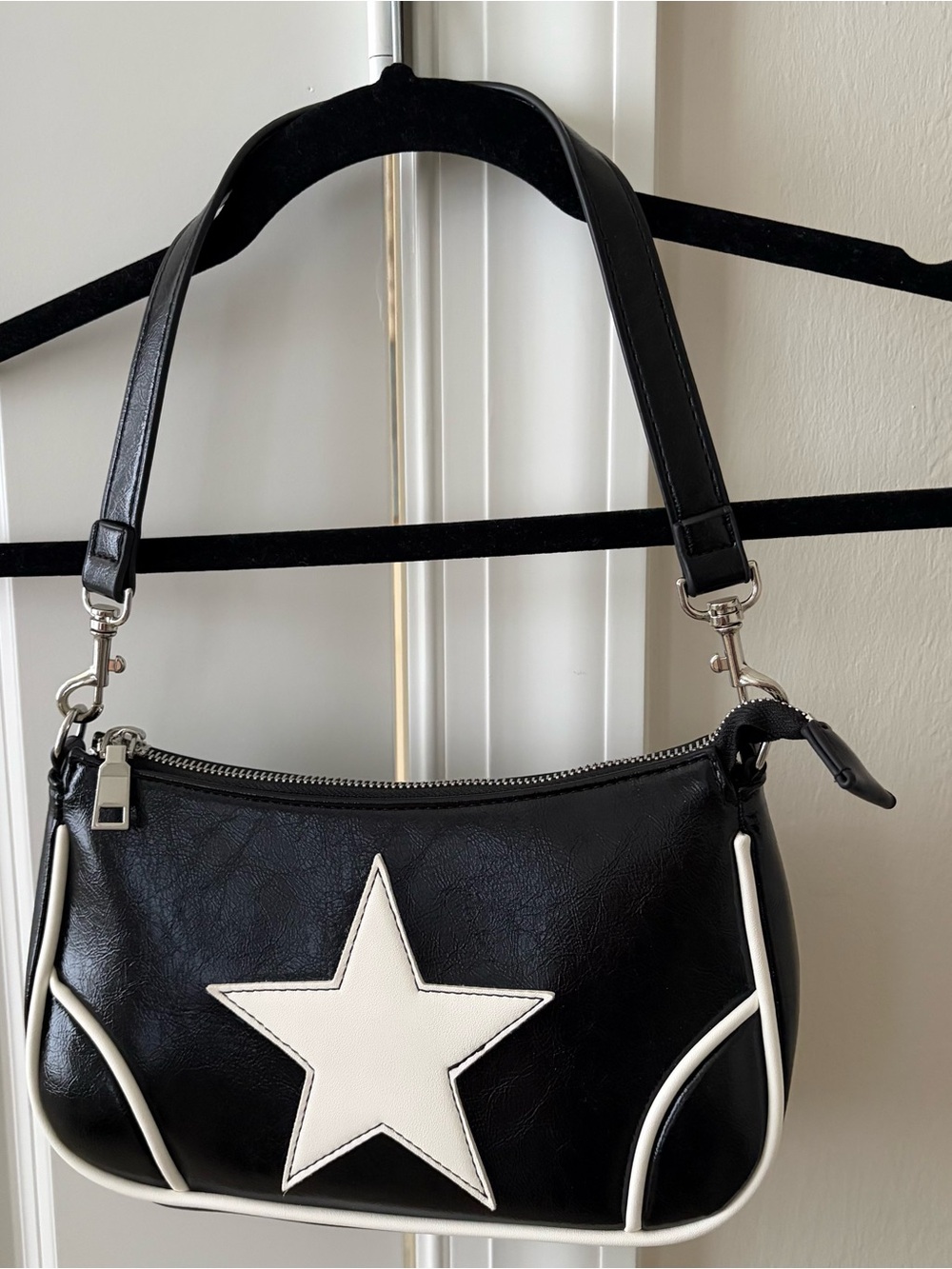 silence + noise Black Shoulder Bag with White Star Accent